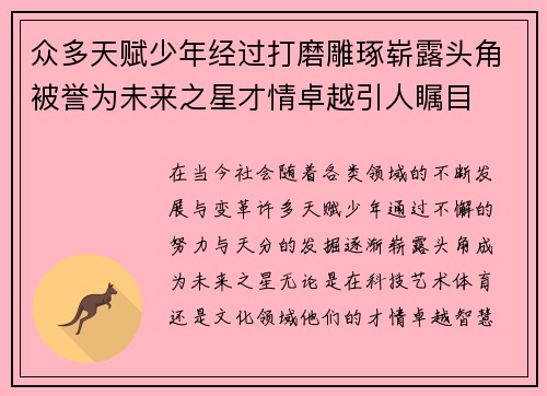 众多天赋少年经过打磨雕琢崭露头角被誉为未来之星才情卓越引人瞩目